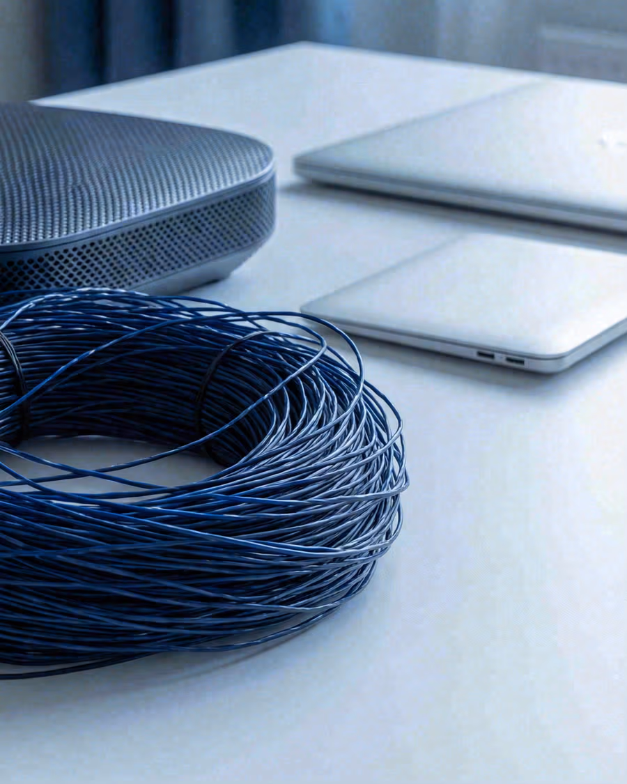 Ordenador conectado por cable a un router de fibra