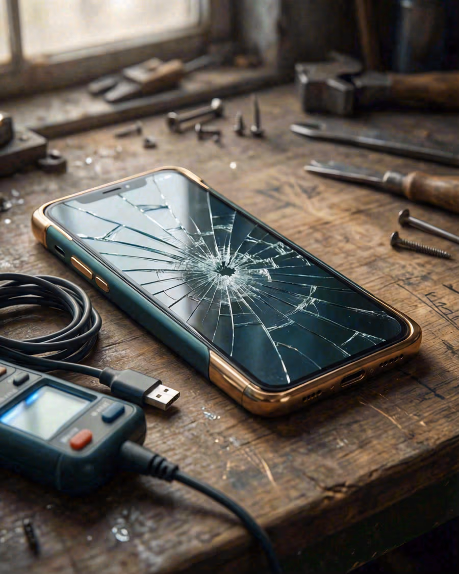 Móvil con la pantalla apagada conectado a un cargador