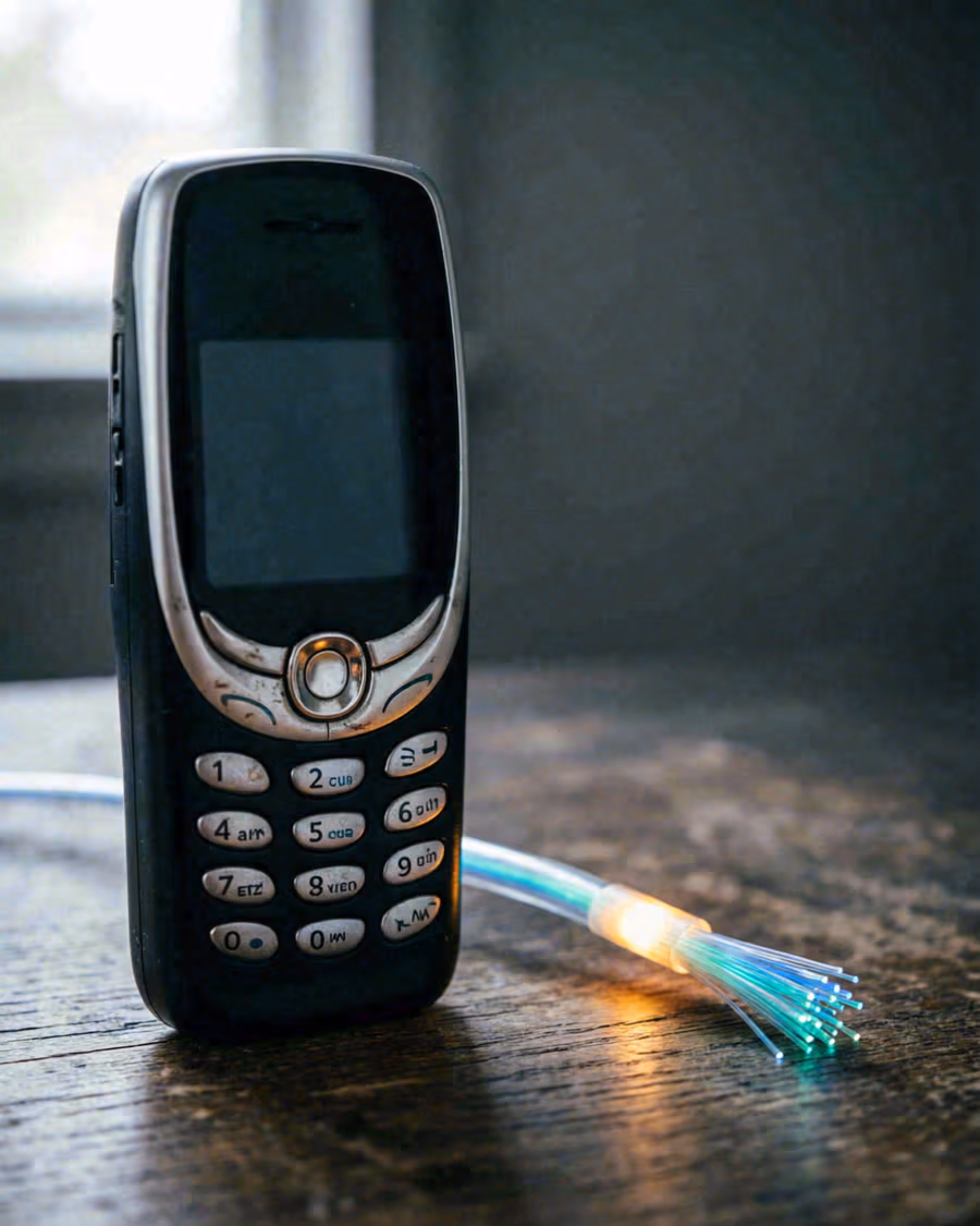 Móviles Nokia clásicos de teclas junto a un smartphone actual