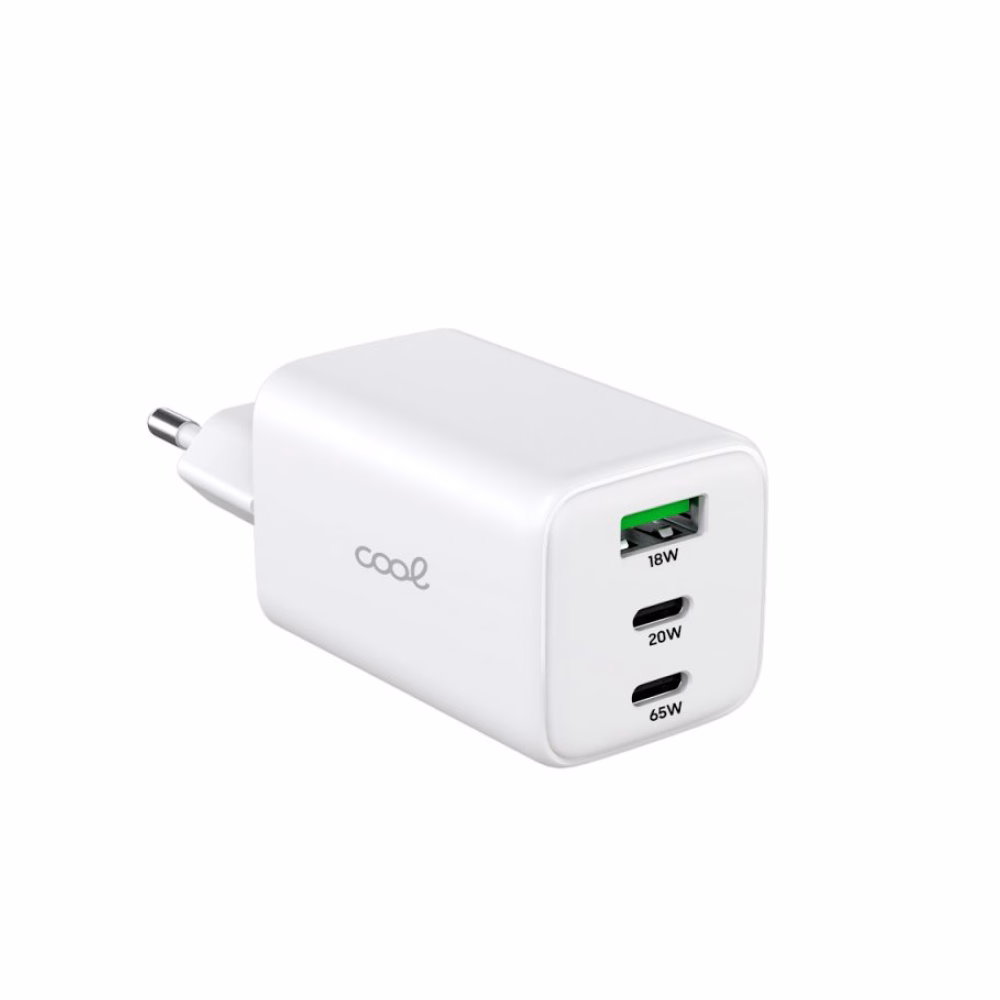Cargador Red Universal Ultra Fast PD Port x3 (2x Tipo-C + 1x USB) COOL (65W) GaN Blanco